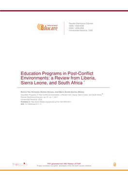 Education Programs in Post-Conflict Environments: a Review from Liberia, Sierra Leone, and South Africa 1