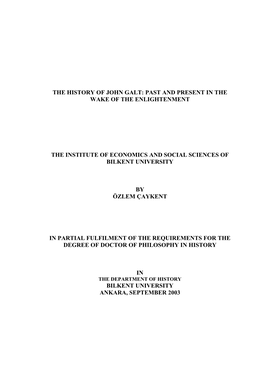 The History of John Galt: Past and Present in the Wake of the Enlightenment the Institute of Economics and Social Sciences of Bi