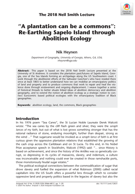A Plantation Can Be a Commons”: Re-Earthing Sapelo Island Through Abolition Ecology
