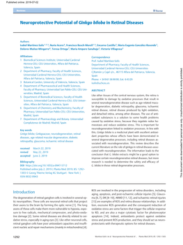 Neuroprotective Potential of Ginkgo Biloba in Retinal Diseases