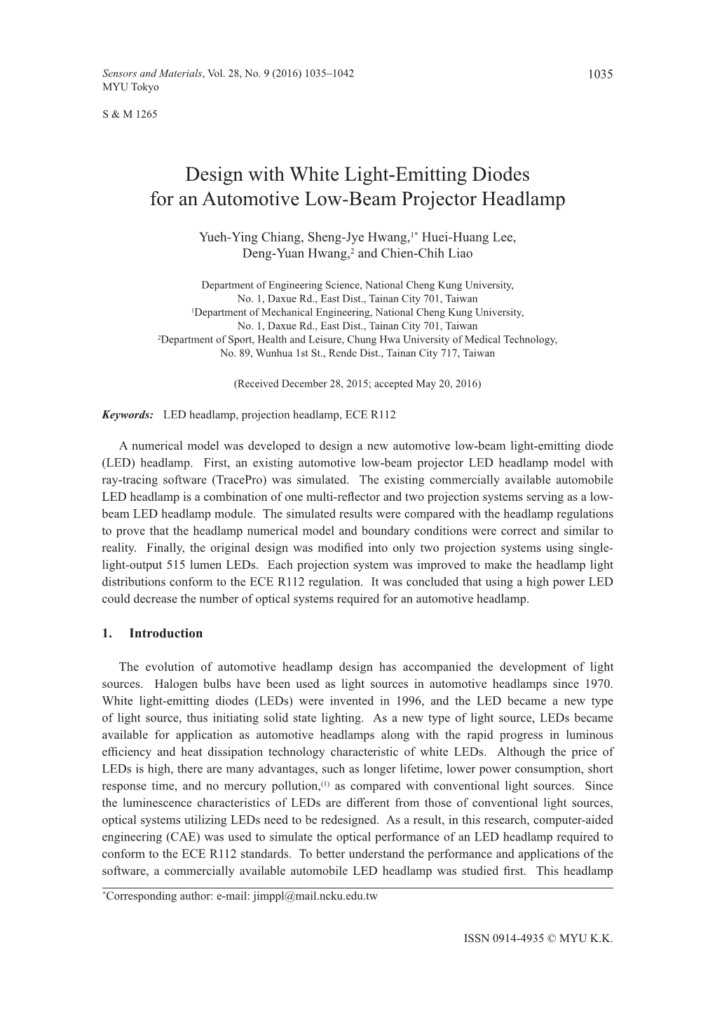 Design with White Light-Emitting Diodes for an Automotive Low-Beam Projector Headlamp