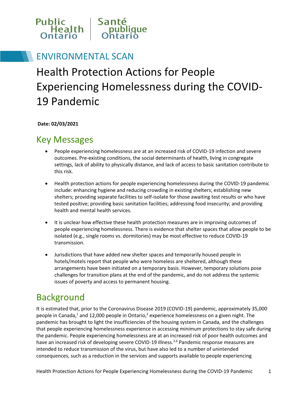 Health Protection Actions for People Experiencing Homelessness During the COVID- 19 Pandemic