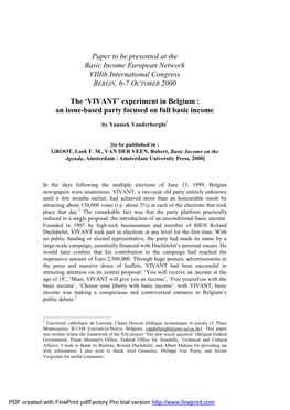 Paper to Be Presented at the Basic Income European Network Viiith International Congress BERLIN, 6-7 OCTOBER 2000