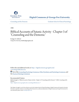 Biblical Accounts of Satanic Activity - Chapter 3 of "Counseling and the Demonic" Rodger K