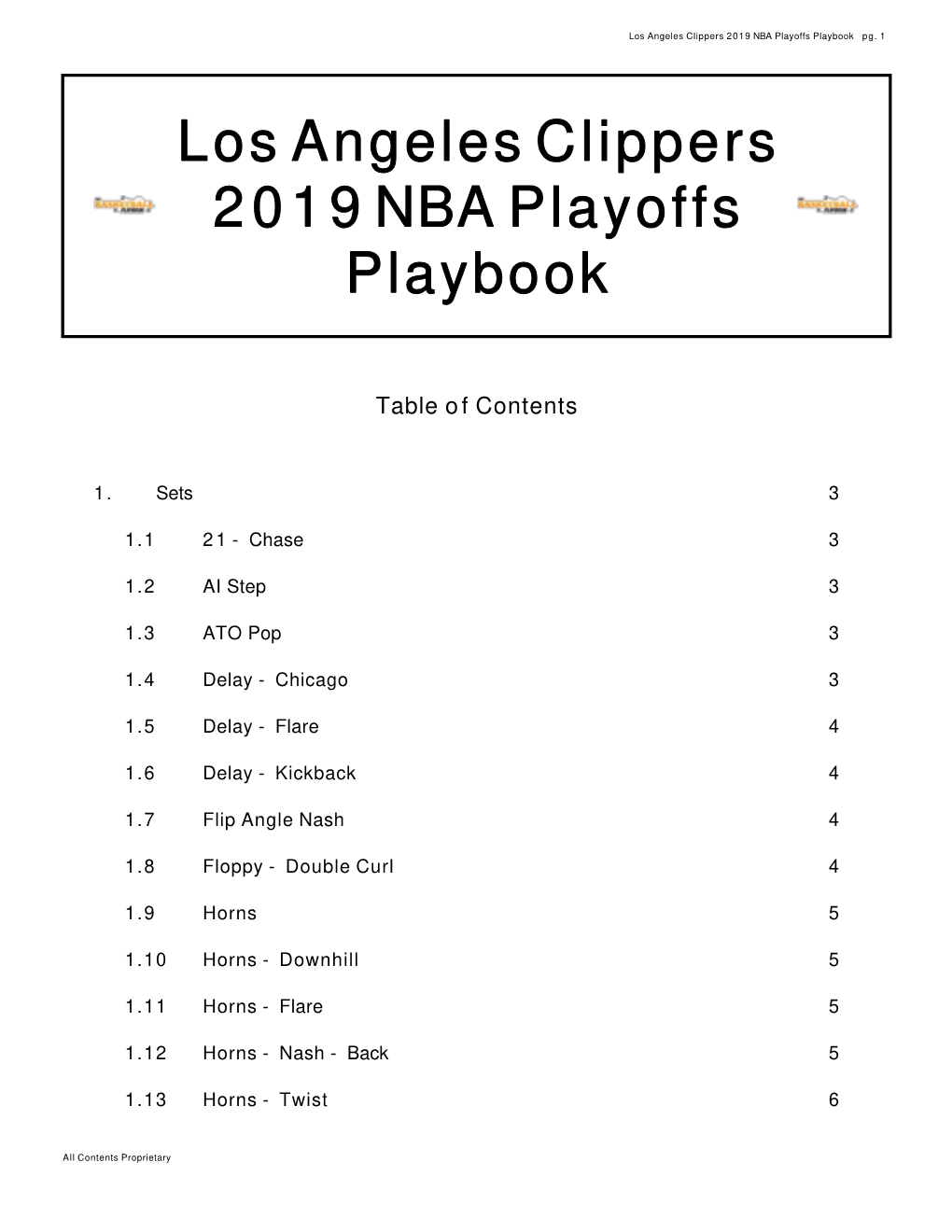 Los Angeles Clippers 2019 NBA Playoffs Playbook Pg