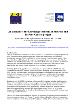 An Analysis of the Knowledge Economy of Manresa and Its Parc Central Project