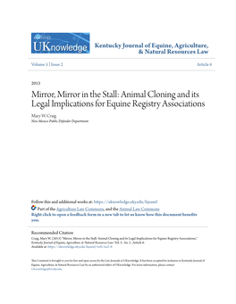 Animal Cloning and Its Legal Implications for Equine Registry Associations Mary W