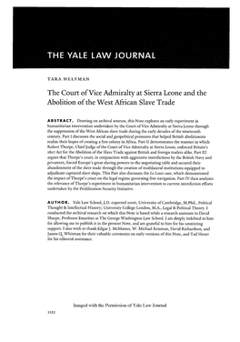 The Court of Vice Admiralty at Sierra Leone and the Abolition of the West African Slave Trade