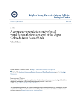 A Comparative Population Study of Small Vertebrates in the Uranium Areas of the Upper Colorado River Basin of Utah Wilmer W
