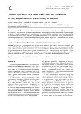 La Familia Apocynaceae Sensu Lato En México: Diversidad Y Distribución