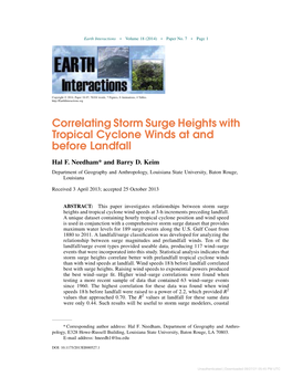 Correlating Storm Surge Heights with Tropical Cyclone Winds at and Before Landfall