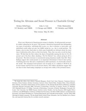 Testing for Altruism and Social Pressure in Charitable Giving∗