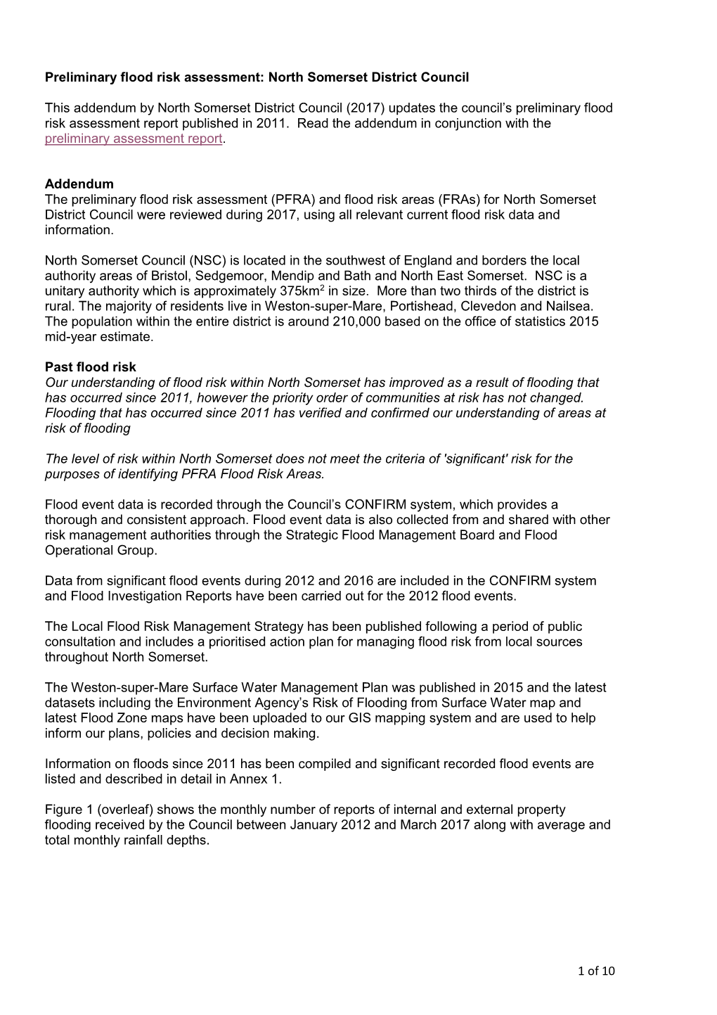 North Somerset District Council Preliminary Flood Risk Assessment