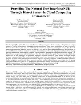 Providing the Natural User Interface(NUI) Through Kinect Sensor in Cloud Computing Environment (IJIRST/ Volume 1 / Issue 7 / 033)