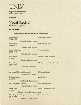 Vocal Recital Michelle Lee, Piano
