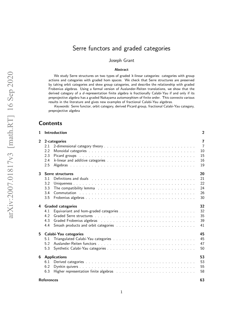 Arxiv:2007.01817V3 [Math.RT] 16 Sep 2020