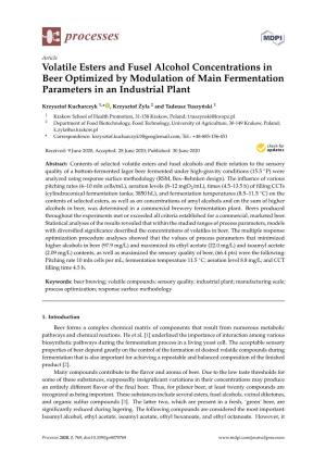 Volatile Esters and Fusel Alcohol Concentrations in Beer Optimized by Modulation of Main Fermentation Parameters in an Industrial Plant