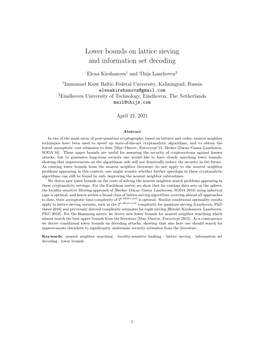 Lower Bounds on Lattice Sieving and Information Set Decoding