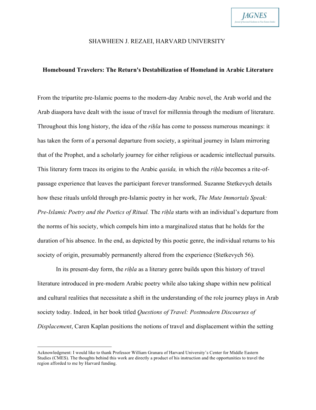 The Return's Destabilization of Homeland in Arabic Literature From