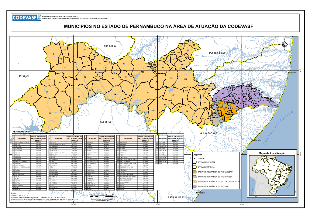 Municípios No Estado De Pernambuco Na Área De Atuação Da Codevasf