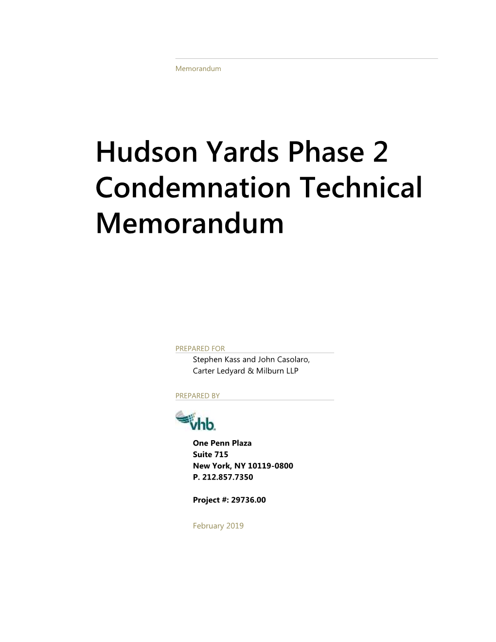 Hudson Yards Phase 2 Condemnation Technical Memorandum