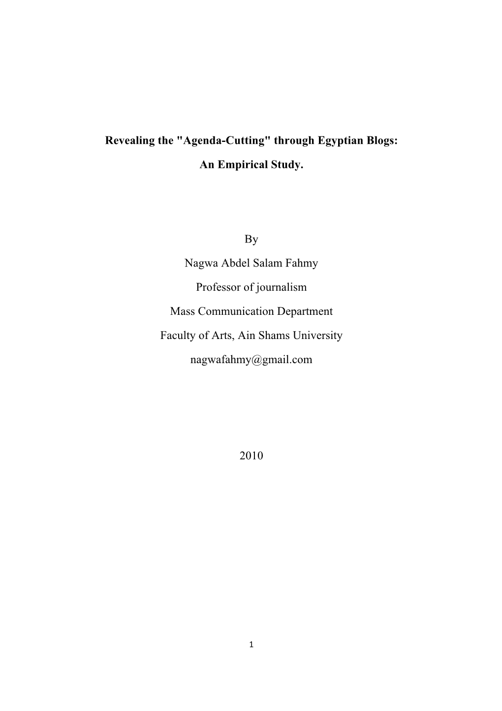 Agenda-Cutting" Through Egyptian Blogs