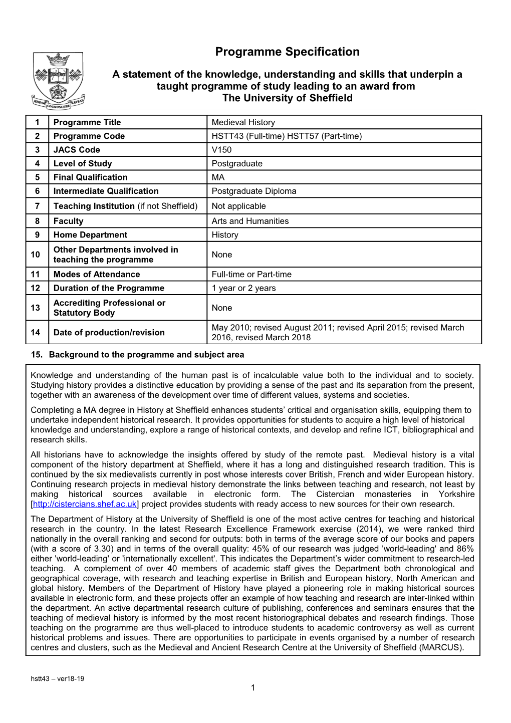 15. Background to the Programme and Subject Area s5