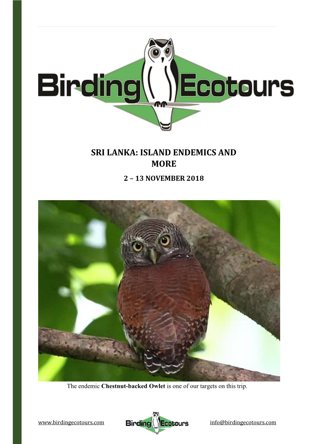 Sri Lanka: Island Endemics and More 2 – 13 November 2018