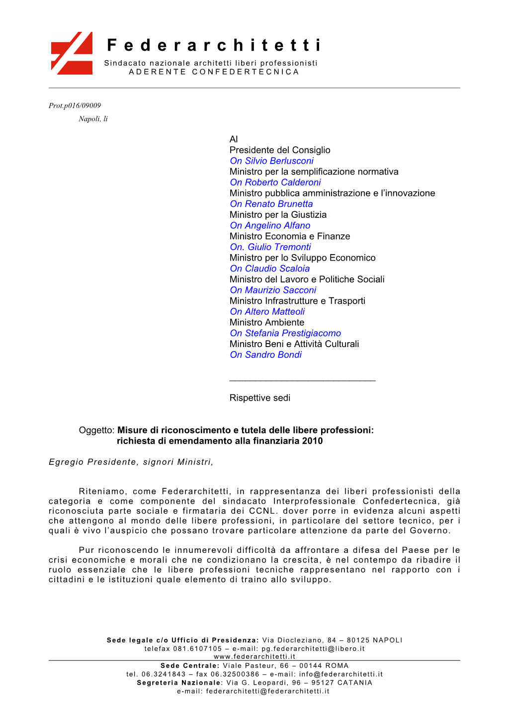 Federarchitetti Sindacato Nazionale Architetti Liberi Professionisti ADERENTE CONFEDERTECNICA