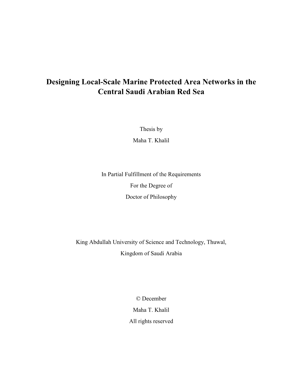 Designing Local-Scale Marine Protected Area Networks in the Central Saudi Arabian Red Sea