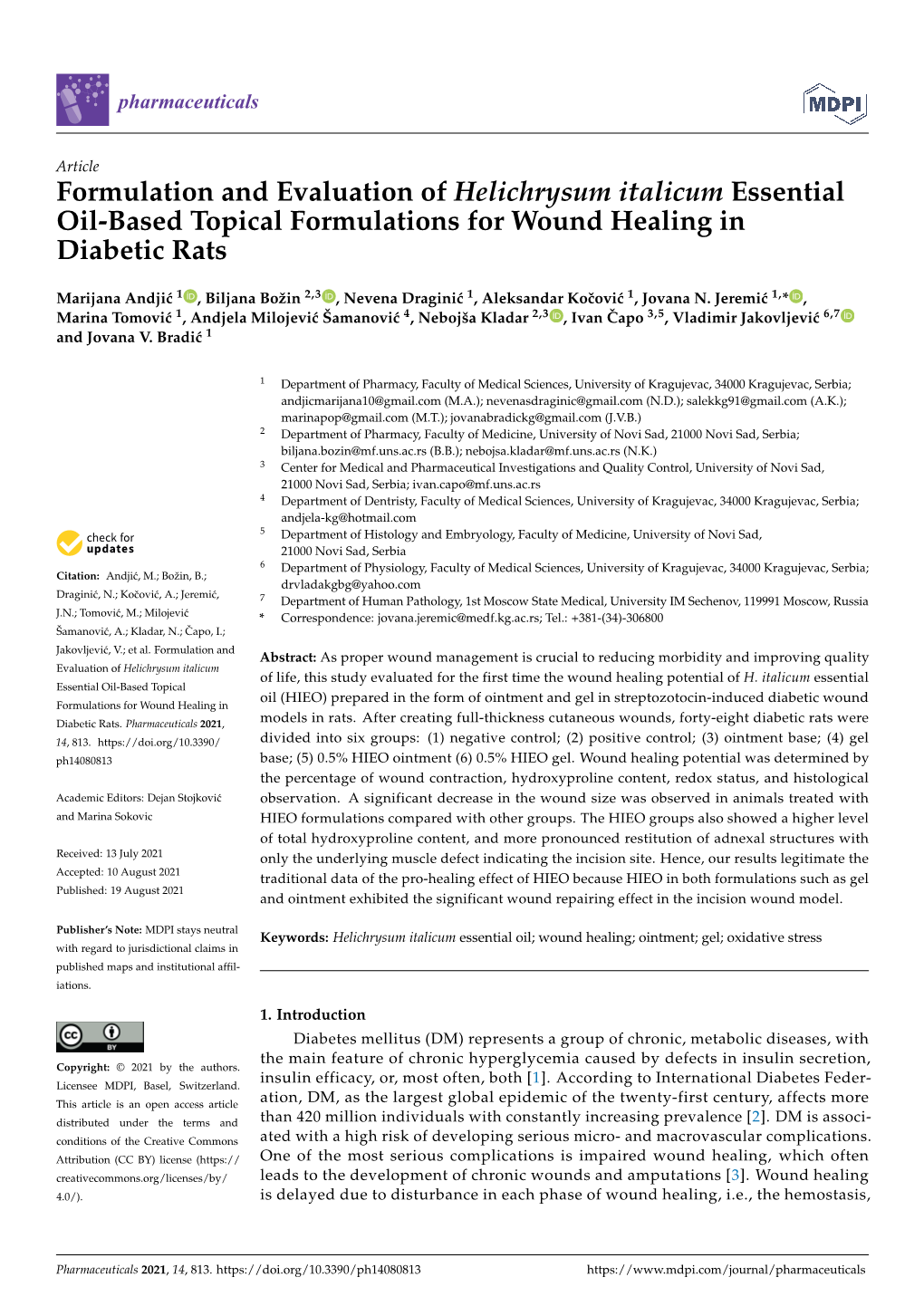 Formulation and Evaluation of Helichrysum Italicum Essential Oil-Based Topical Formulations for Wound Healing in Diabetic Rats