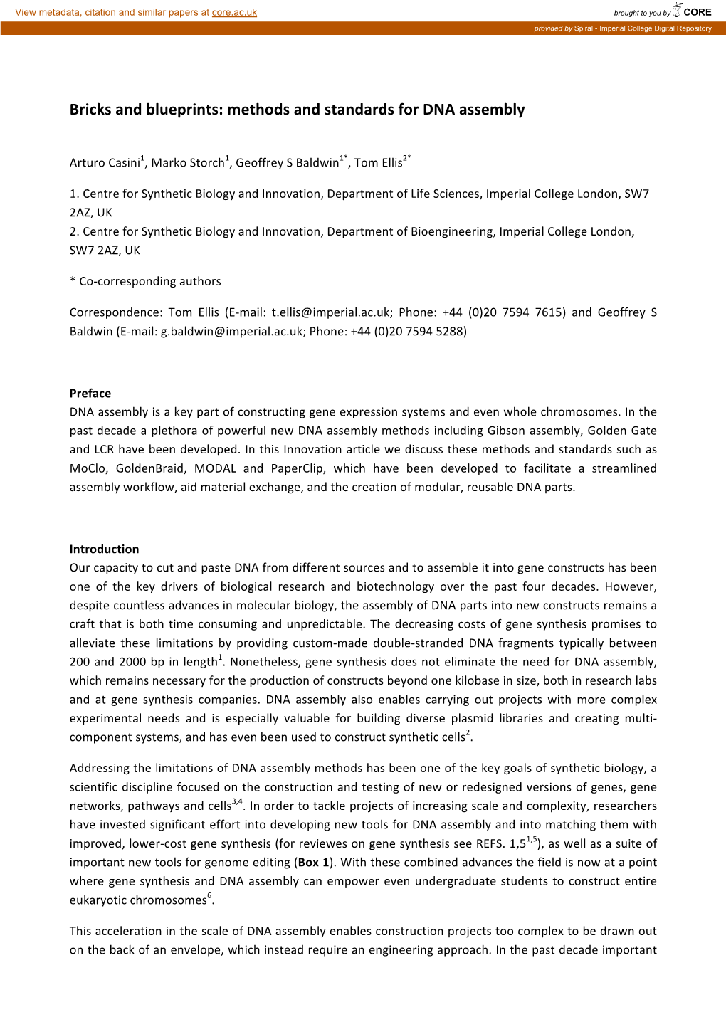 Methods and Standards for DNA Assembly