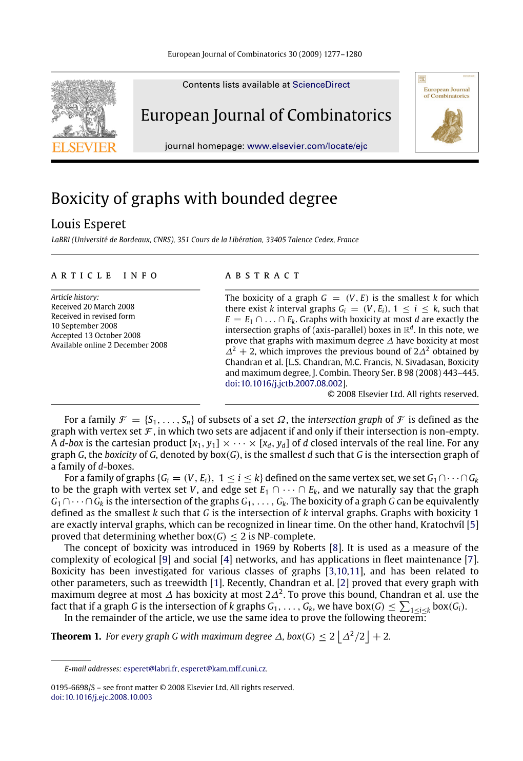 European Journal of Combinatorics Boxicity of Graphs with Bounded