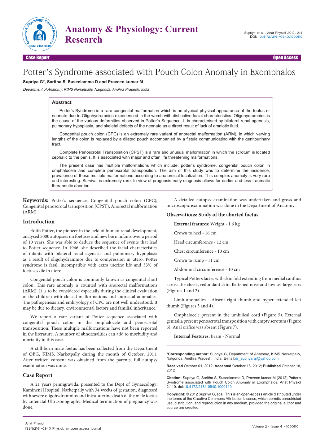 Potter's Syndrome Associated with Pouch Colon Anomaly in Exomphalos