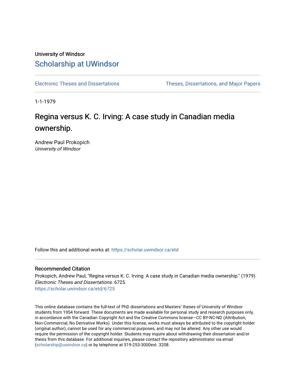 Regina Versus K. C. Irving: a Case Study in Canadian Media Ownership