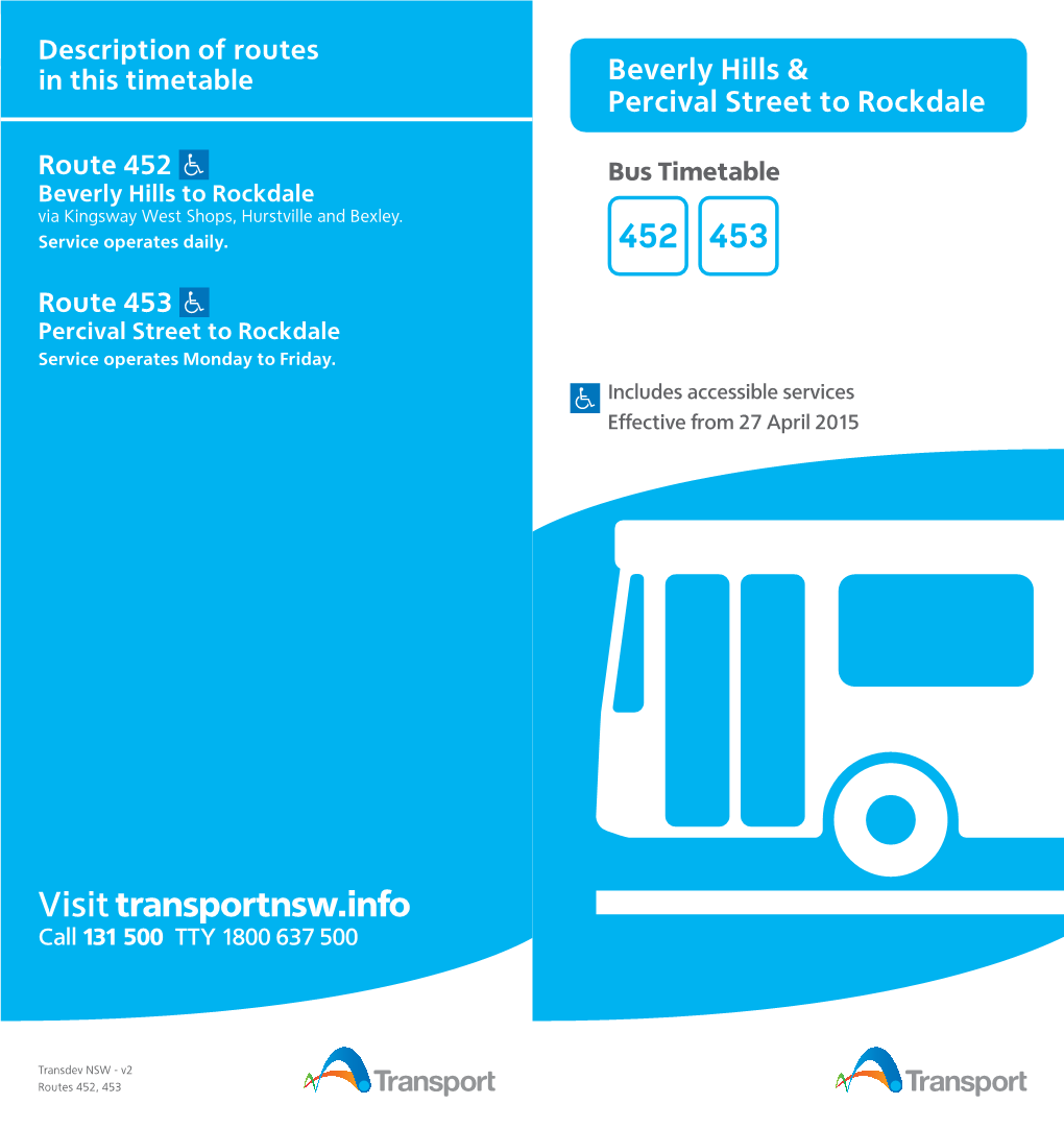 452 Bus Timetable Beverly Hills to Rockdale Via Kingsway West Shops, Hurstville and Bexley
