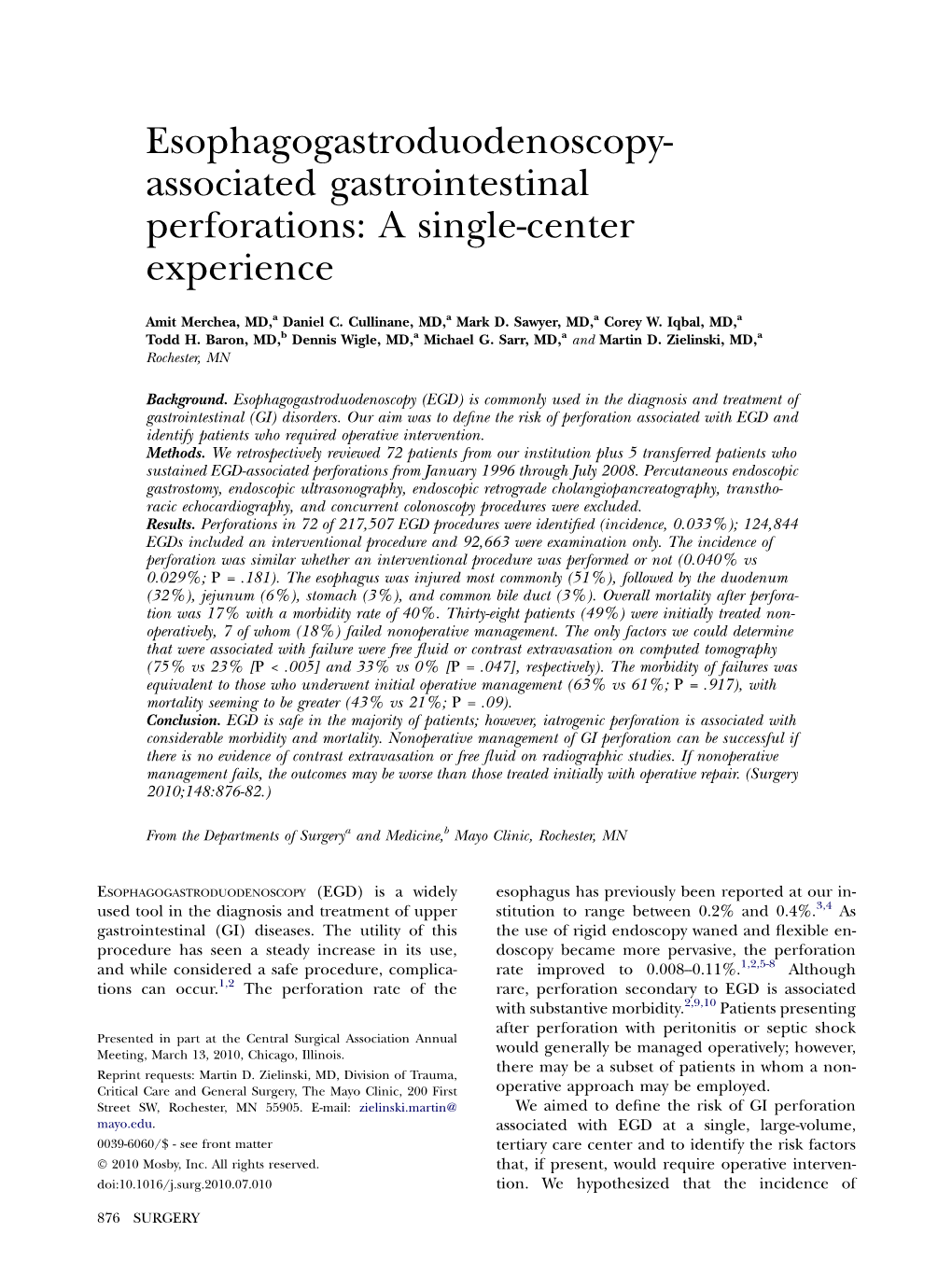 Associated Gastrointestinal Perforations: a Single-Center Experience