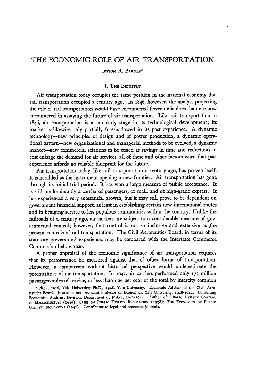 THE ECONOMIC ROLE of AIR TRANSPORTATION Isv.On R