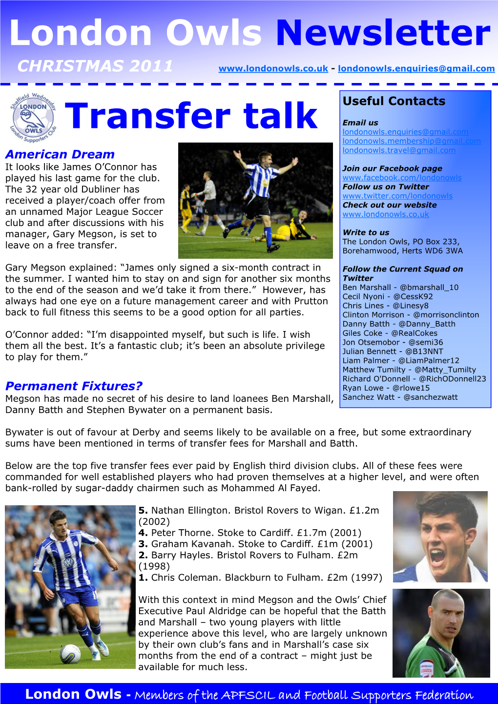 Transfer Talk London Owls Newsletter