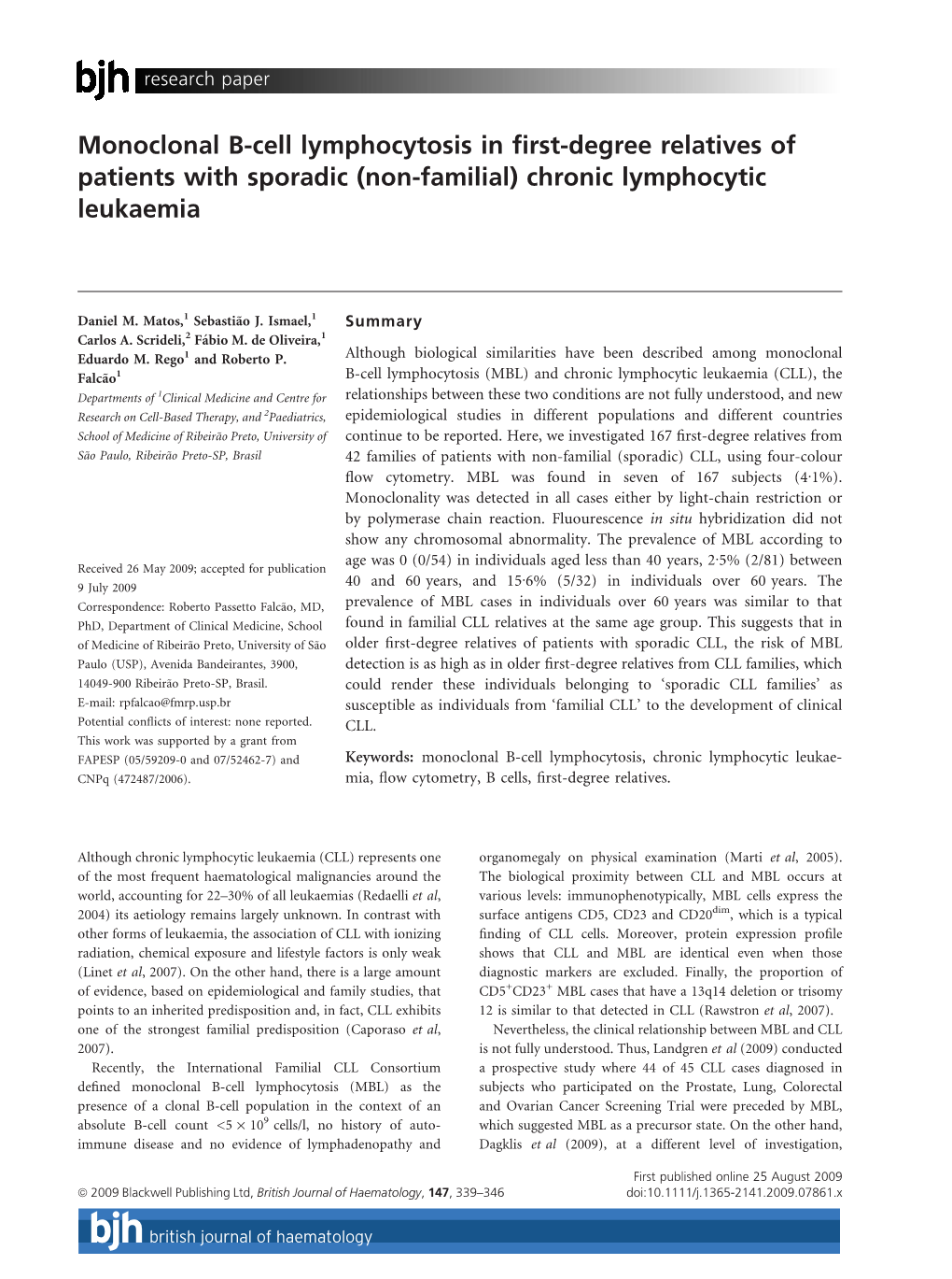 Monoclonal B?Cell Lymphocytosis in First?Degree