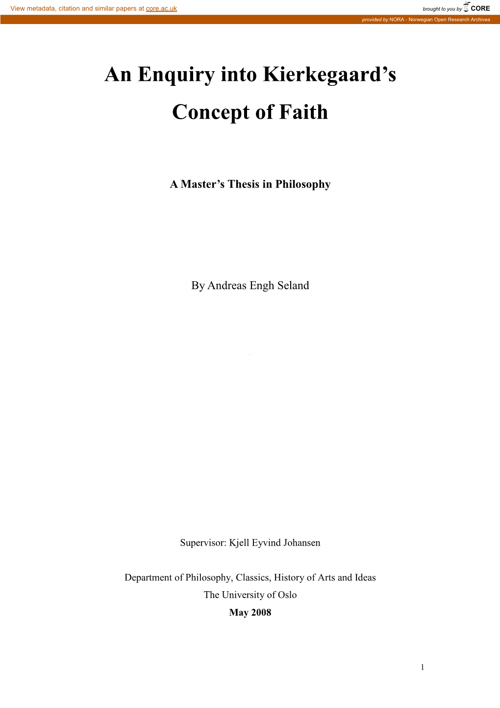 An Enquiry Into Kierkegaard's Concept of Faith