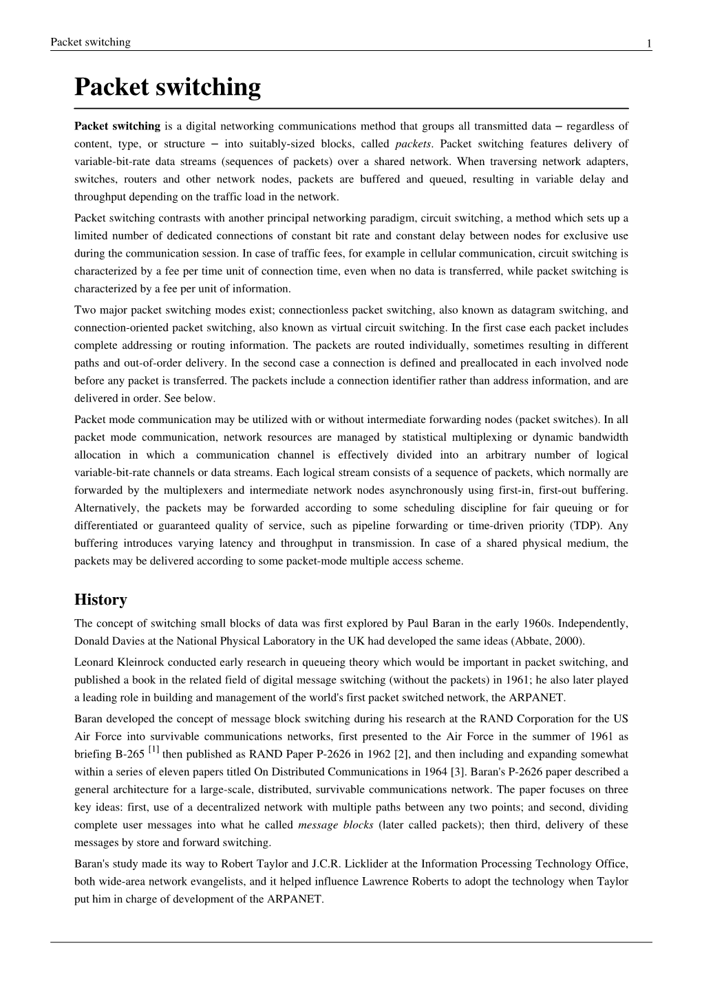 Packet Switching 1 Packet Switching