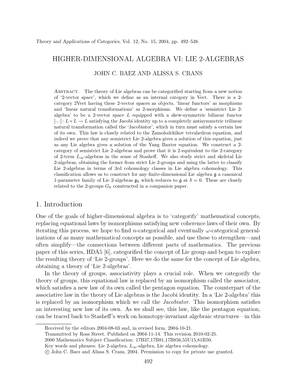 Higher-Dimensional Algebra Vi: Lie 2-Algebras