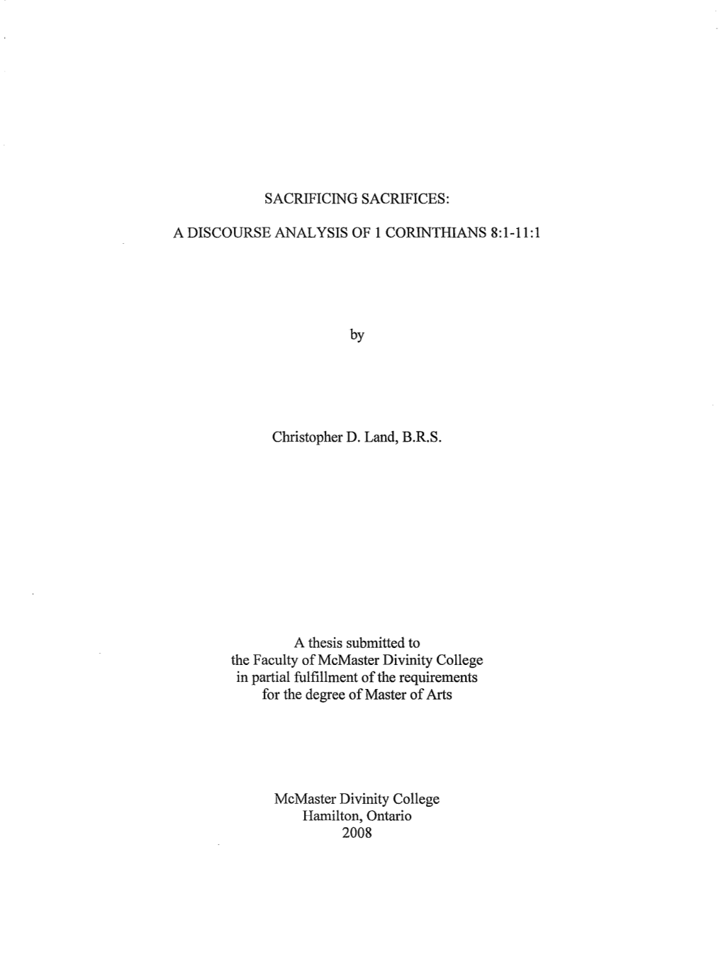 A Discourse Analysis of 1 Corinthians 8:1-11:1