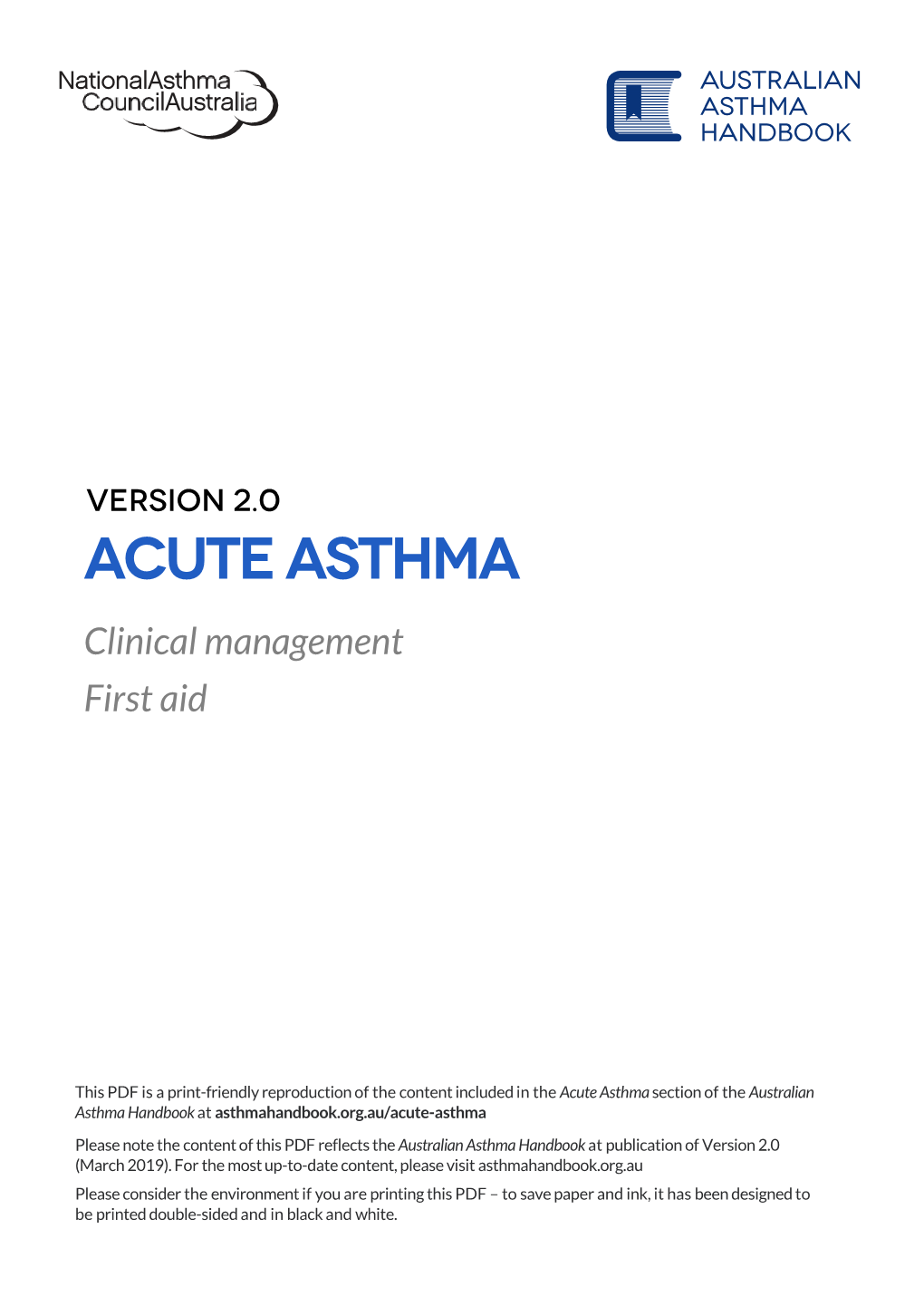 ACUTE ASTHMA Clinical Management First Aid