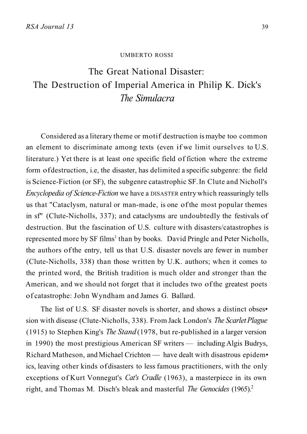 The Destruction of Imperial America in Philip K. Dick's the Simulacra