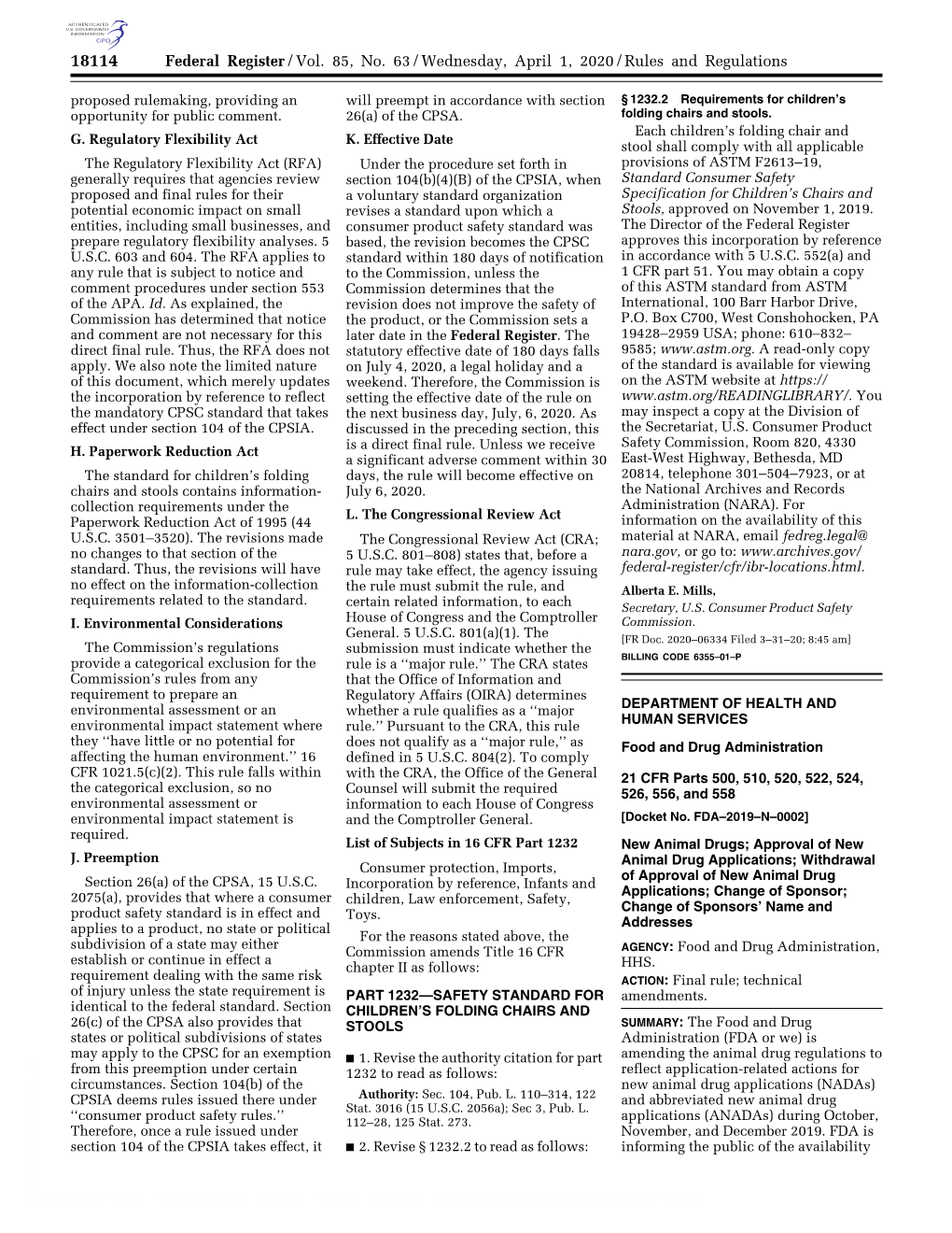 Federal Register/Vol. 85, No. 63/Wednesday, April 1, 2020/Rules