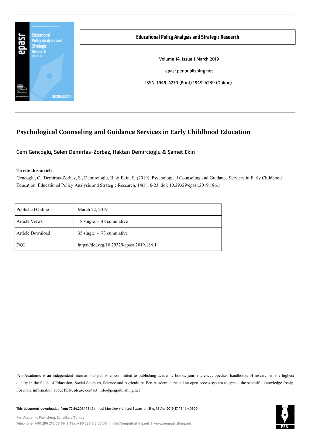 Psychological Counseling and Guidance Services in Early Childhood Education