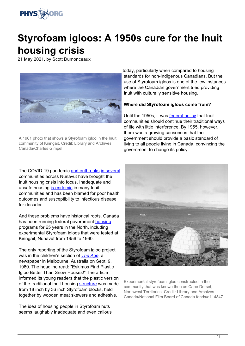 A 1950S Cure for the Inuit Housing Crisis 21 May 2021, by Scott Dumonceaux