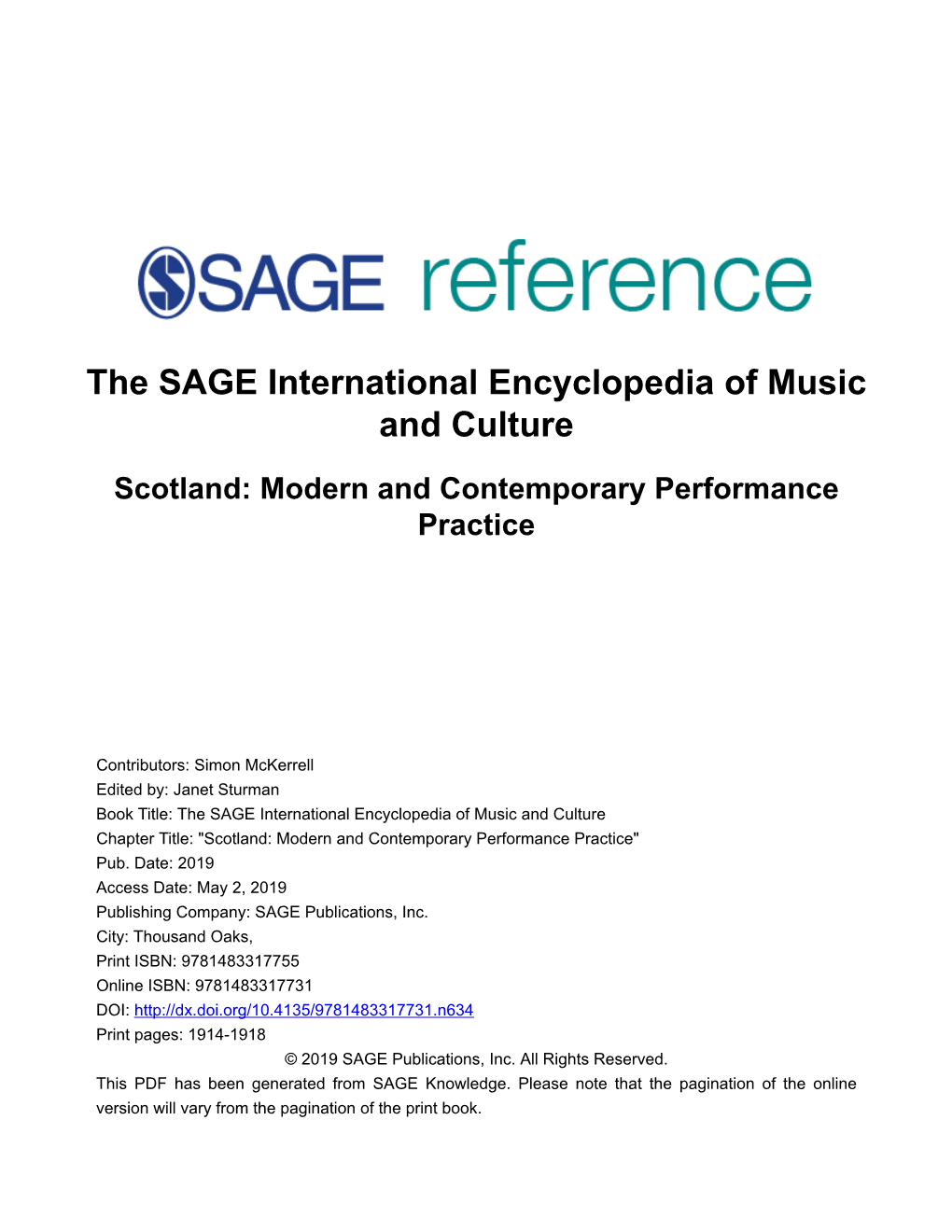 Scotland: Modern and Contemporary Performance Practice